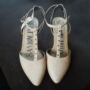 Sam & libby strappy high heel 7 1/2 tan shoes